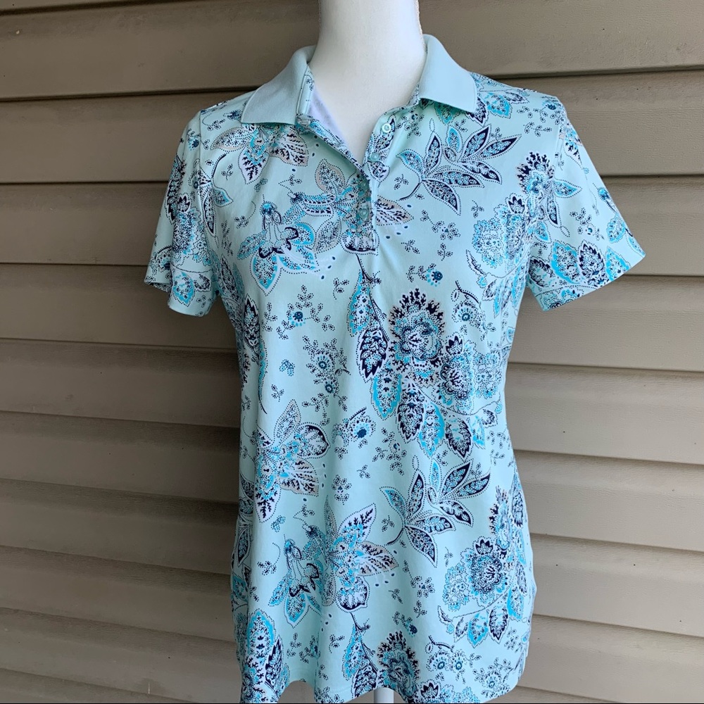 •Lands' End• 100% Cotton Paisley Polo Shirt - Size Medium (10-12)